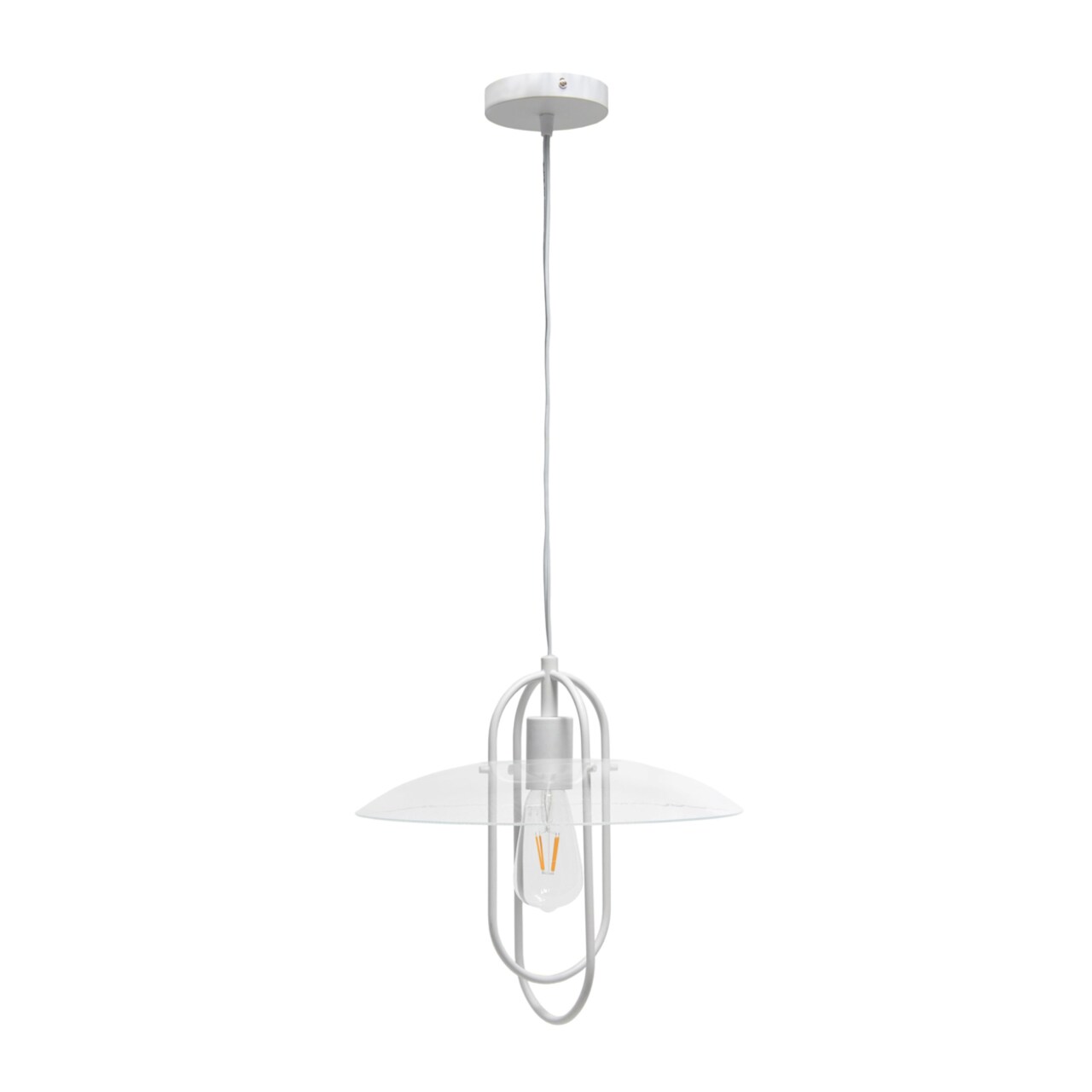 Simple Designs 1 Light Modern Metal Pendant Light with Clear Glass Shade - White